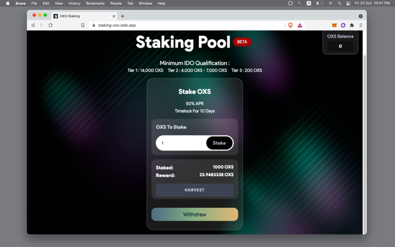 OXS Timelock Staking App – screenshot 3