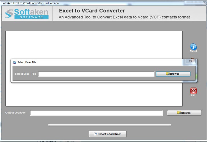 Softaken Excel to VCF Converter Software – screenshot 1